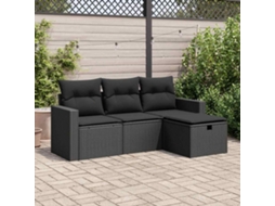 Vidaxl 4 Pcs Conjunto de Sofás para Jardim C/ Almofadões Vime Pe Preto