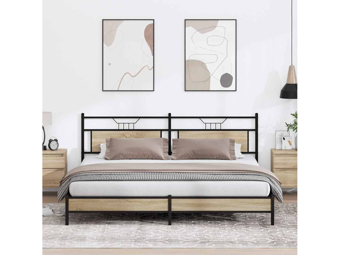 Vidaxl Estrutura de Cama Sem Colchão 193x201cm Metal Carvalho Sonoma