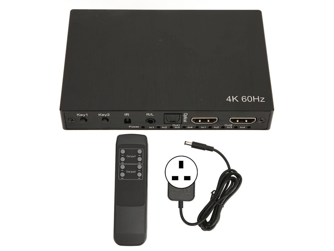 Switch Mali de Interface Hd 4k com 4 Entradas 2 Saídas e Áudio Óptico
