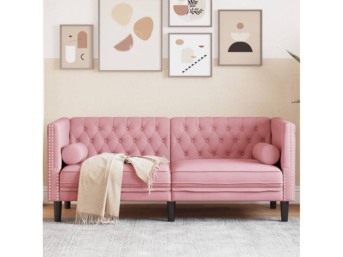 Vidaxl Sofá Chesterfield Com Rolos 2 Lugares Veludo Rosa