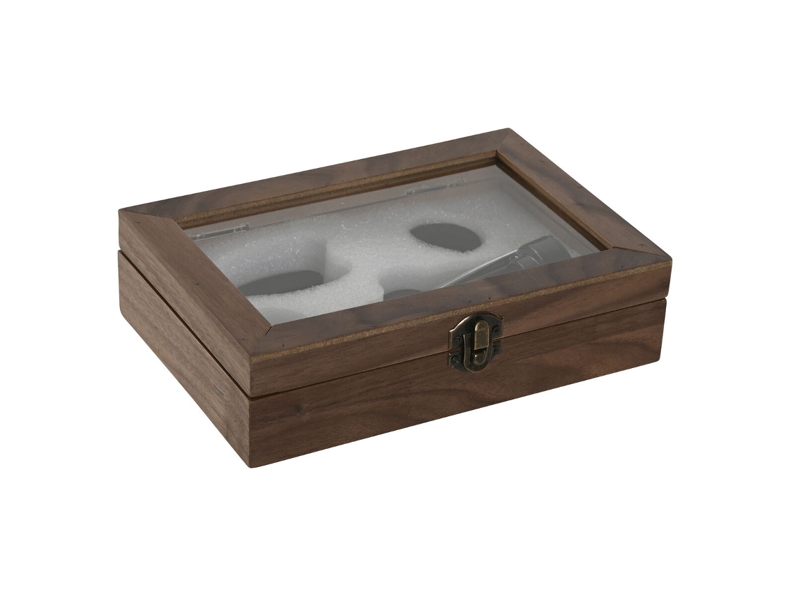 Conjunto De Acessórios Para Vinho Home Esprit Preto Natural Aço Inoxidável Madeira Mdf 21 X 14,5 X 5,4 Cm