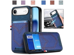 Capa Para Iphone 17 Air - Couro Com Textura De Jeans E Compartimentos Para Cartões