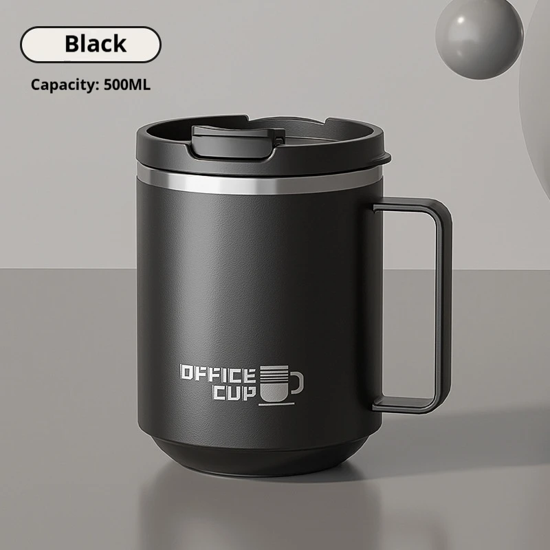 (Preta 480ml) Lata de café em aço inoxidável com parede dupla e alta, capacidade de 480ml, mantém seu café quente ou frio.