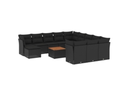 Conjunto de 13 Sofás de Jardim com Almofadões Vime Pe Preto MAISON EXCLUSIVE