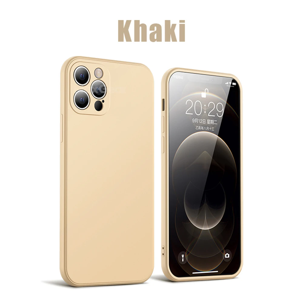 Capa Quadrada De Silicone Líquido Para Iphone 12 Pro Max, Com Borda Protetora Macia E Ultrafina.