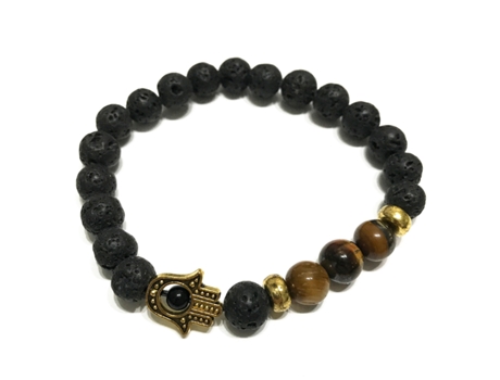 Pulseira de Pedra de Lava Hamsa Olho de Tigre Unidade 18X1 Cm