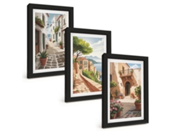 Galeria De Pinturas Muraisruas, Casas, Plantas, Vasos Moldura Preta Fotos Para O Escritório Espelharte (3 Peças 20x30 Cm)