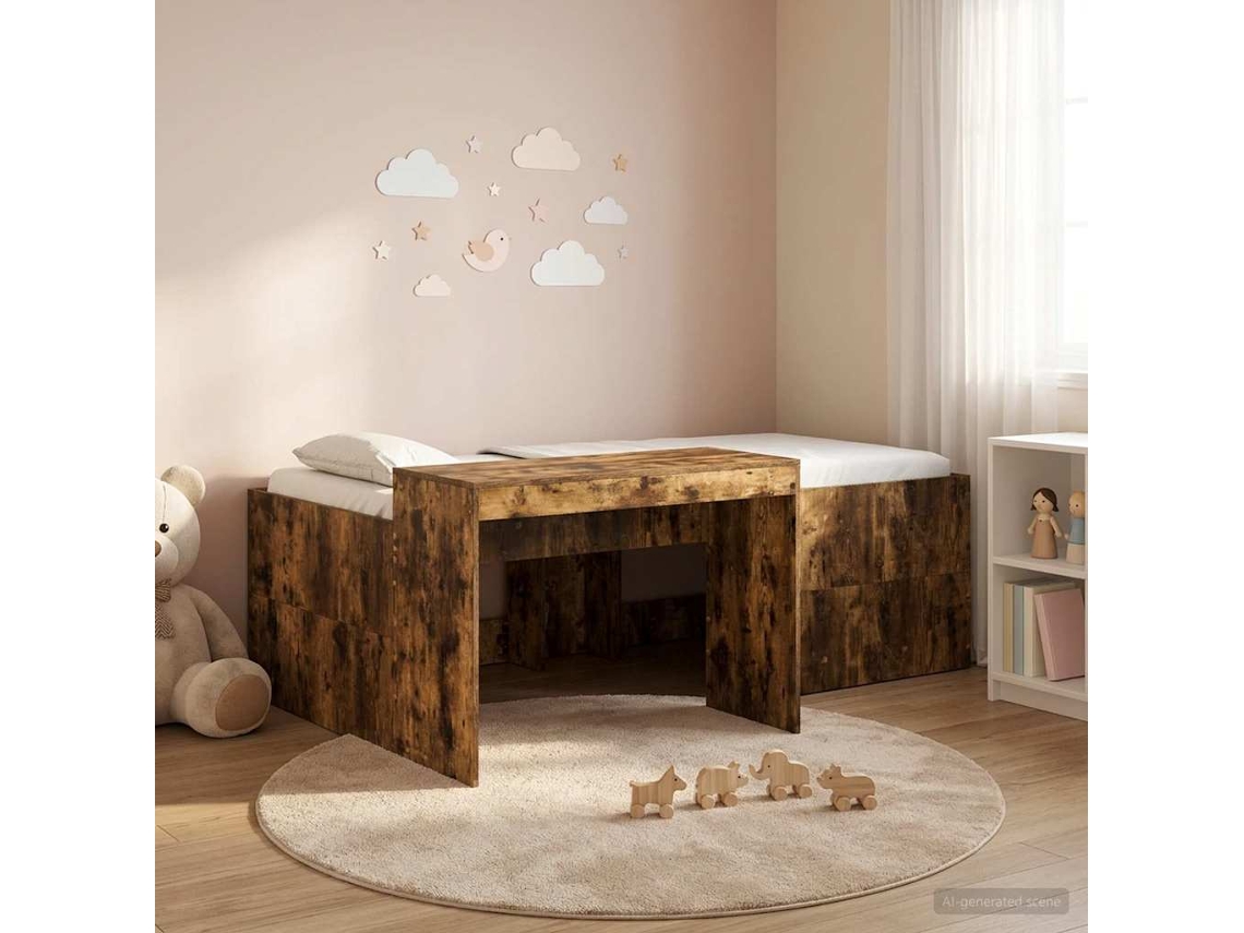 Vidaxl Cama Alta Para Crianças Com Mesa Carvalho Fumado 98.5 X 200 Cm