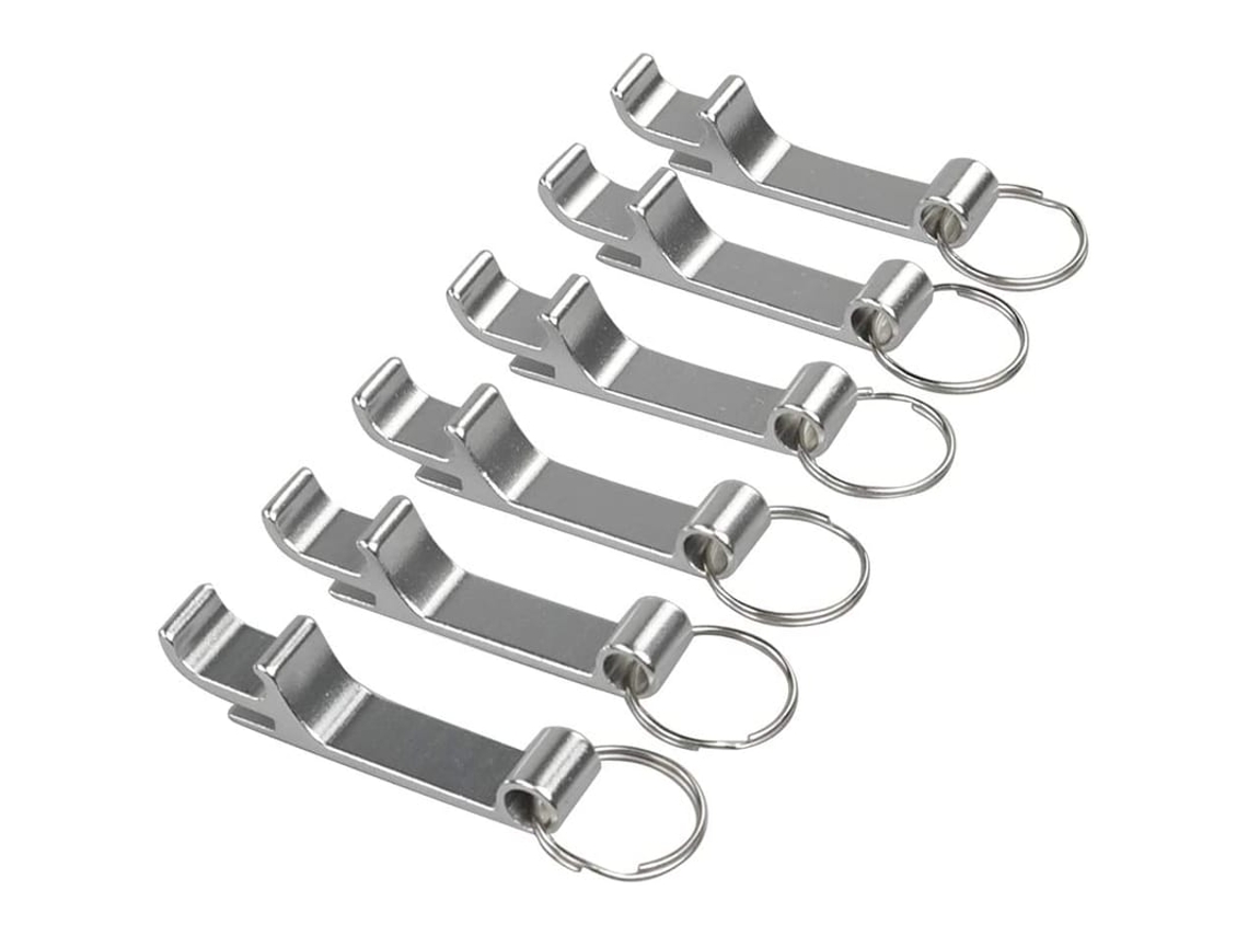 Abre-latas Mini Para Garrafas De Cerveja Com Chaveiro De Prata (6 Unidades)
