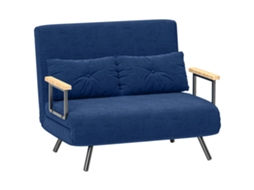 Sofá cama 3 em 1 em Tecido com Efeito Veludo, Encosto Ajustável e 2 Almofadas. 102x73x81 Cm. Azul Ge