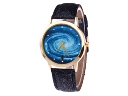 Relógio analógico de quartzo preto Zhoulianfa com pulseira de PU para homens e mulheres.