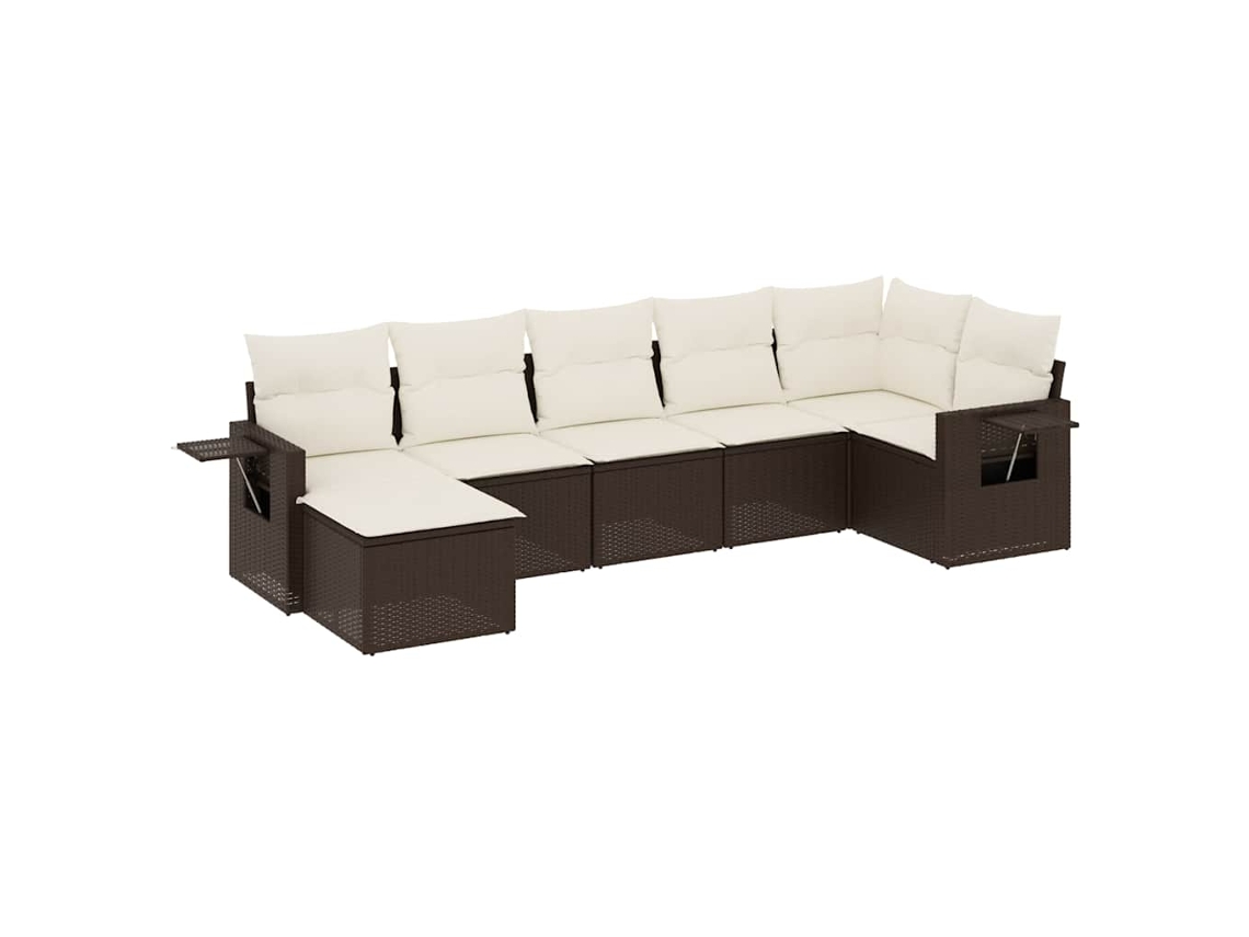 Conjunto de 7 Sofás de Jardim com Almofadões Vime Pe Castanho MAISON EXCLUSIVE (7 pcs)