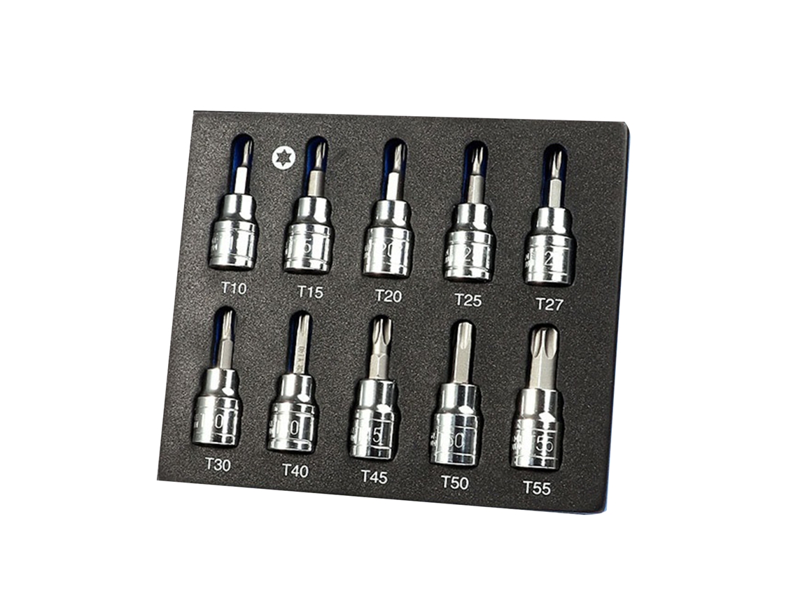 Conjunto De 10 Soquetes Torx Invioláveis​​ Para Aço Cr, V Para Ferramentas Manuais: T10, T15, T20, T25, T27, T30, T40, T45, T50 E T55