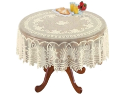 Manta de Mesa Redonda de Renda Bege Lavável Jacquard 70 Polegadas para Mesa de Jantar