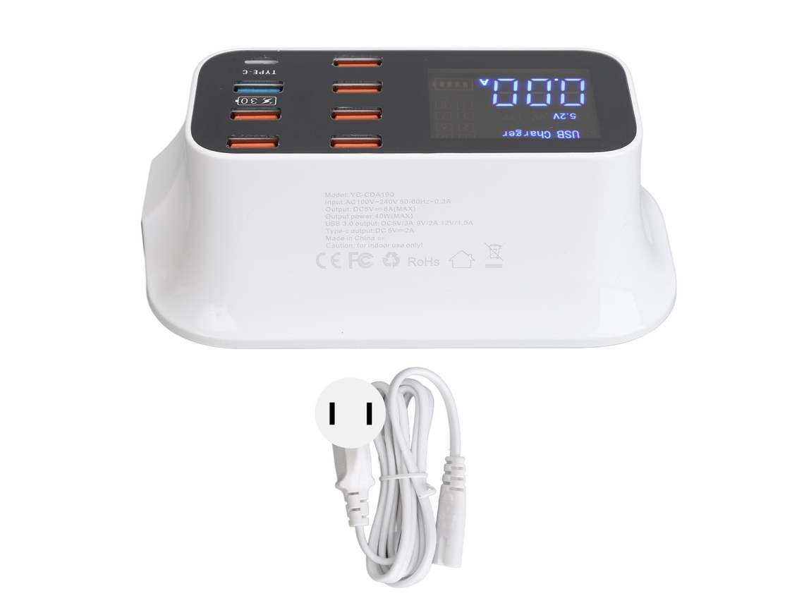 Hub USB 8 portas com carregamento rápido 40W, EOOCOO