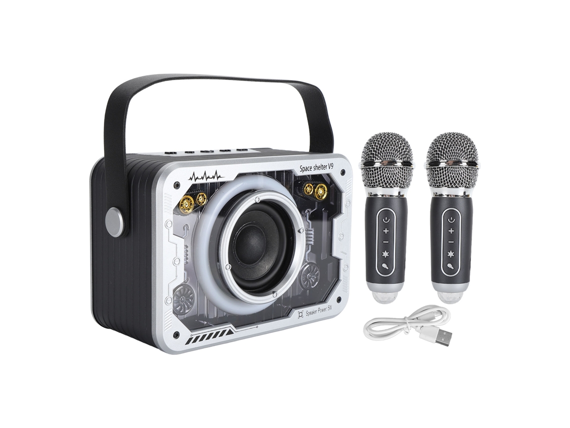 Primerox máquina de Karaokê Infantil Sem Fio Mini Portátil Bluetooth com Microfone Prata