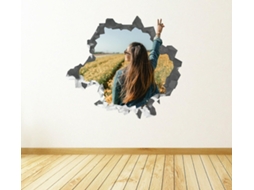 Adesivos de parede com mulher sorridente ao pôr do sol, decoração para quarto.