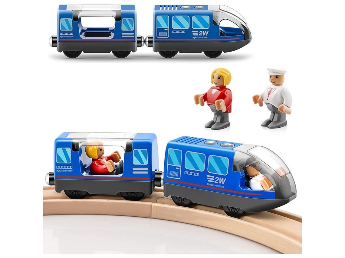 Trem Elétrico com Bateria Compatível com Trilhos de Madeira Thomas, Brio e Chuggington (azul)