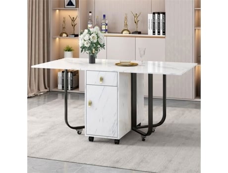 Mesa De Jantar Dobrável Com Arrumação E Gavetas Dreammespace Branco 150x80x76cm