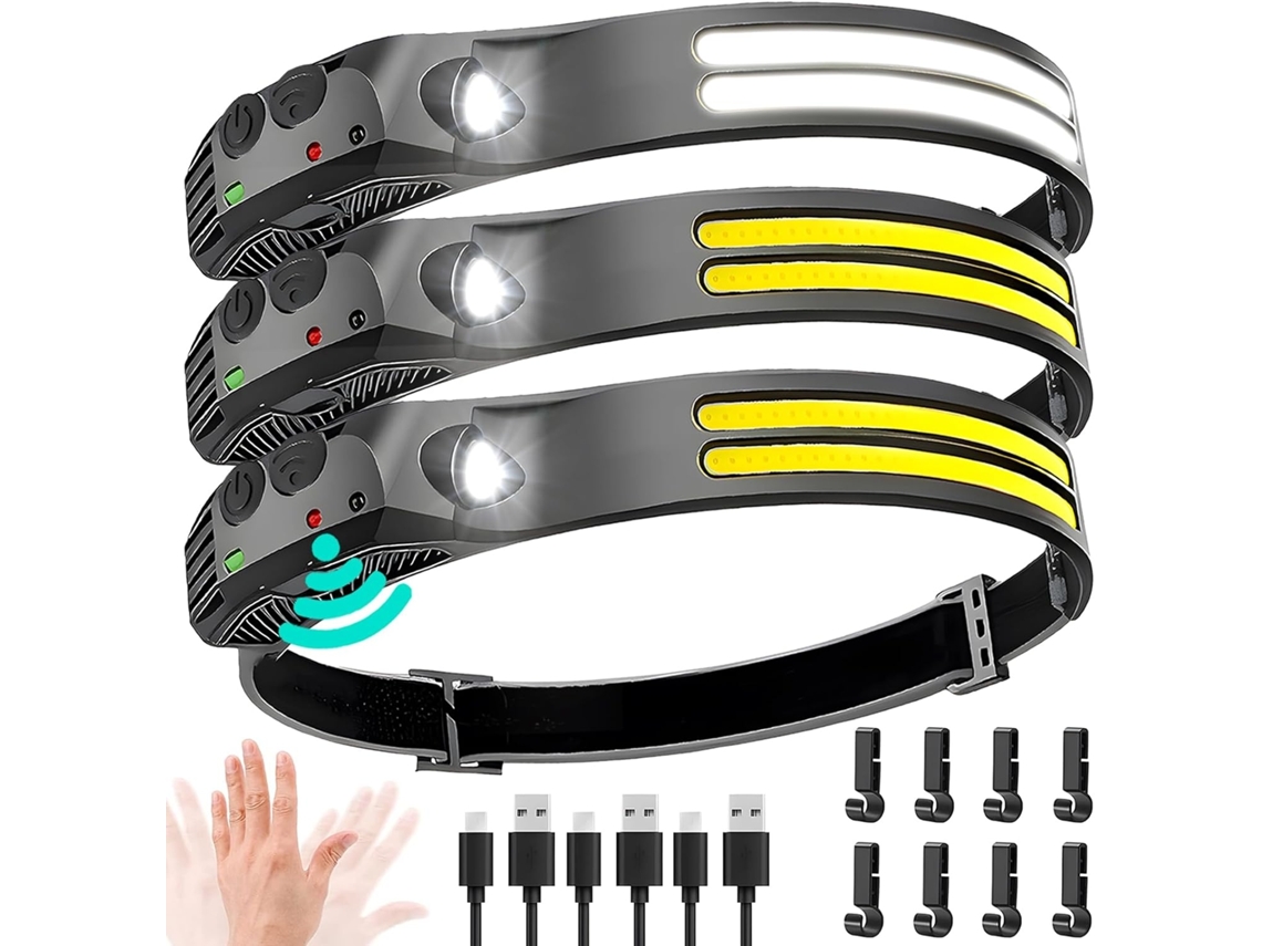 Conjunto de 3 lanternas BRILVIBERA, recarregáveis, 1000 Lúmens, amplo feixe, preto