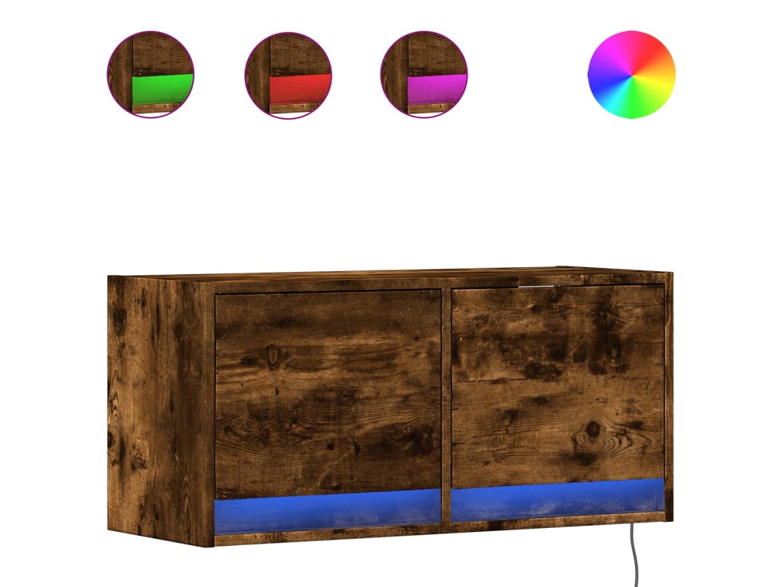 Móvel de Parede P/ Tv com Luzes Led Carvalho Fumado MAISON EXCLUSIVE (80x31x35 cm)