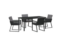 Conjunto 5 De Jantar Para Jardim De Vidaxl Com Almofadas Preto De Vime Poliéster