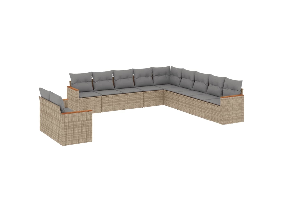 Conjunto de 11 Sofás Jardim C/ Almofadões Vime Pe Bege Misturado MAISON EXCLUSIVE (11 pcs)