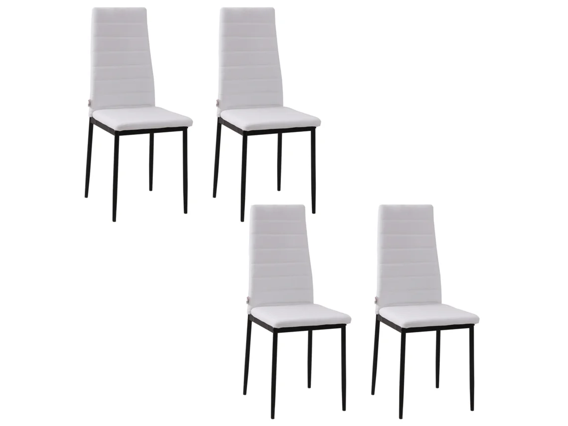 Conjunto de 4 Cadeiras de Sala Jantar Estofadas em Linho e Pés Metal Cadeiras Modernas para Cozinha Carga Máxima 120kg 41x50x97cm Branco