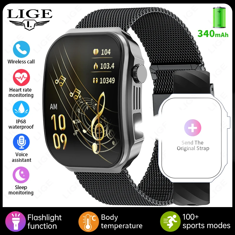 Smartwatch MDUG com Led, Chamadas Bluetooth, Termômetro e Saúde (rosa)