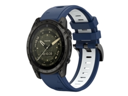 Bracelete Para Garmin Tactix 7 Amoled - Silicone Esportivo - Duas Cores (26mm) Azul Meia-noite + Branco