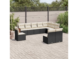 Vidaxl 10 Pcs Conjunto Sofás De Jardim C/ Almofadões Vime Pe Preto