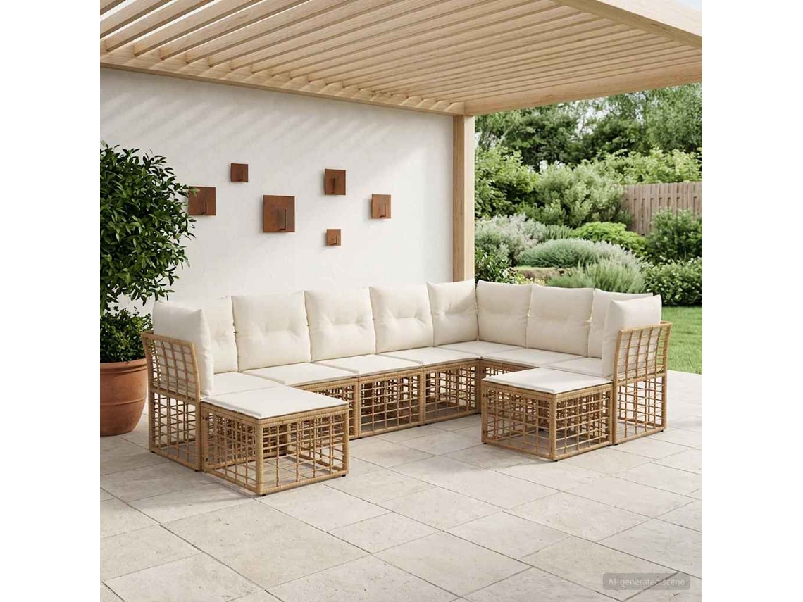 Vidaxl Conjunto De Sofás Para Exterior Natural E Branco Creme