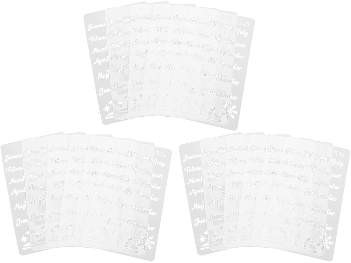 Conjunto de 20 Estênceis Mensais Reutilizáveis de Plástico em Plástico, para Desenho Artístico CHABERLU