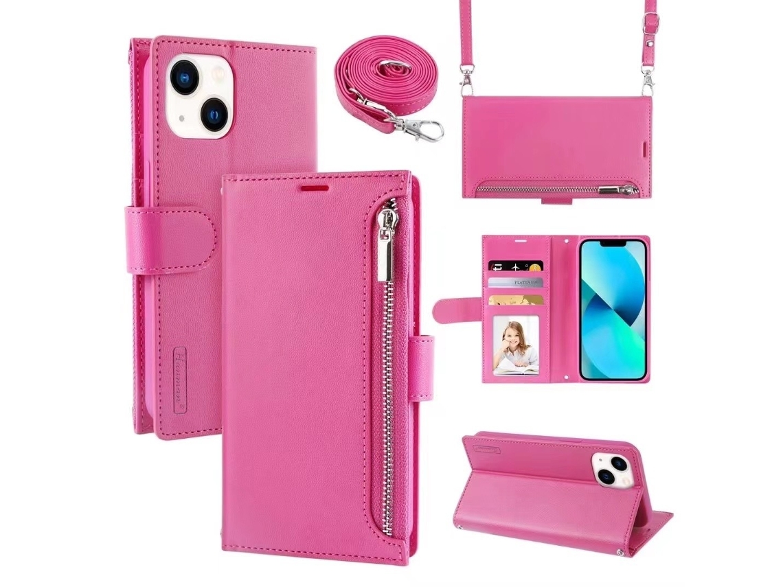Lurelia Capa Carteira Com Zíper Para Iphone 15, Rosa
