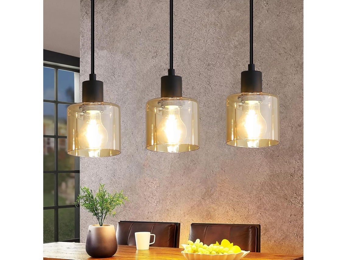 Mesa De Jantar Luz Pingente Vintage Lâmpada Pendurada 3 Lâmpadas Penduradas E27 Metal Preto Retro Industrial Nettlife