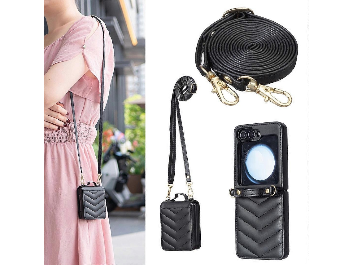 Capa De Couro Para Celular Com Cordão Transversal Em Formato De Onda