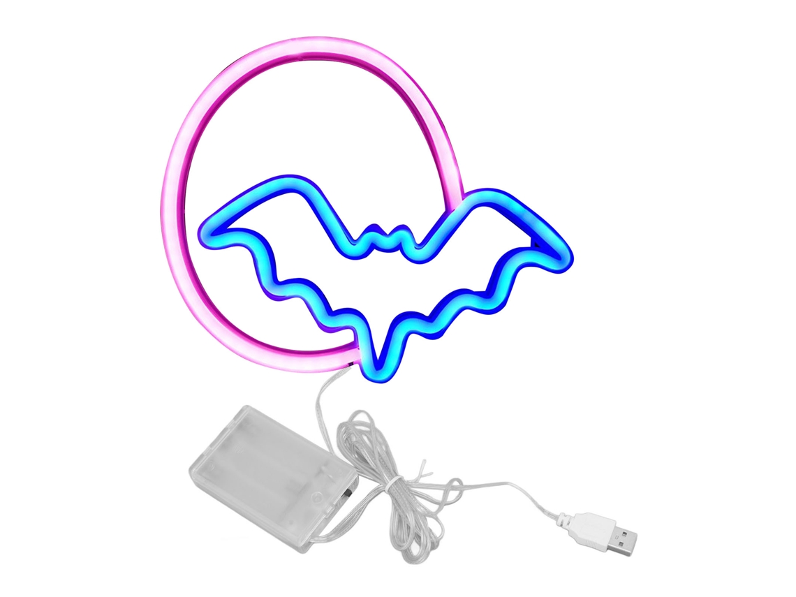 Luzes Neon LED Lua e Morcego USB para Decoração de Quarto e Bar