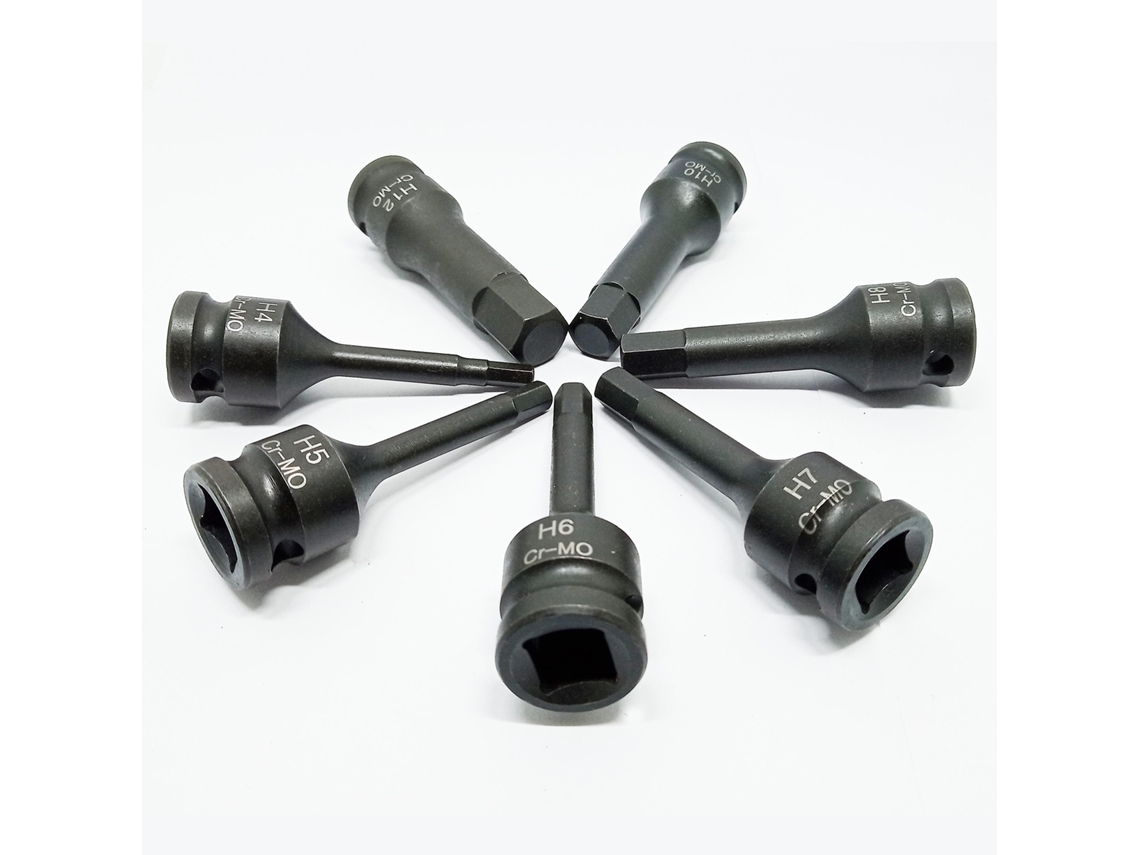 Kit De 7 Brocas De Impacto 3/8" Conductor Acero Cromo Molibdeno Hexagonal Métrico 4mm-12mm