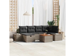 Vidaxl Conjunto De Sofá De Jardim 7 Unid. Cinzeto Rattan Sintético