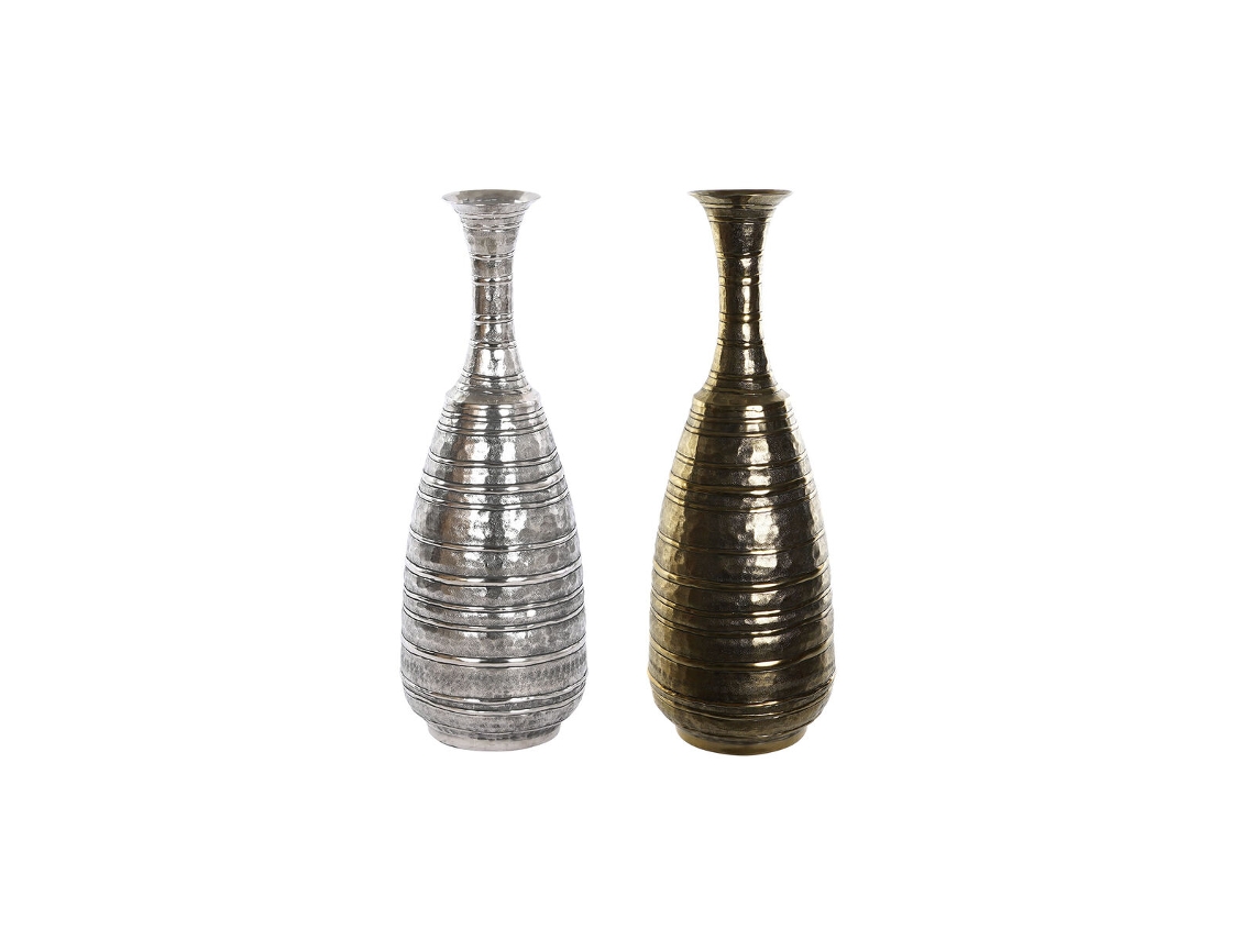 Vaso DKD Home Decor 24 x 24 x 67 cm Acabamento envelhecido Prateado Dourado Alumínio Moderno (2 Unidades)