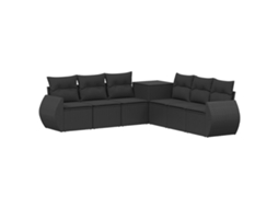 Vidaxl Conjunto De Sofás 7 Pcs Preto Rattan Poliéster E Aço