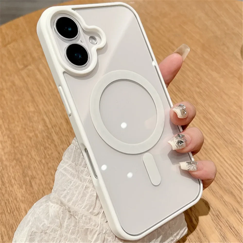 Capa Protetora Transparente Com Carregamento Sem Fio Magnético Para Iphone 16 Pro (branco).