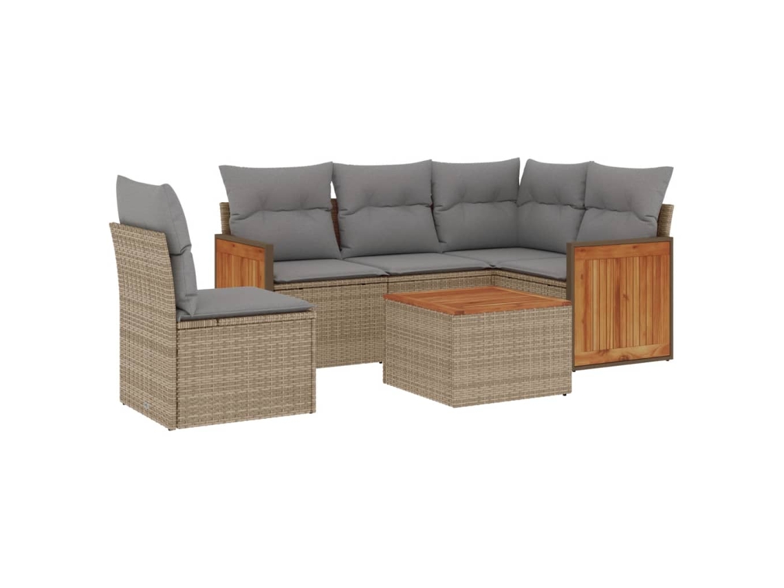Conjunto de 6 Sofás P/ Jardim com Almofadões Vime Pe Bege MAISON EXCLUSIVE (80x200 cm)