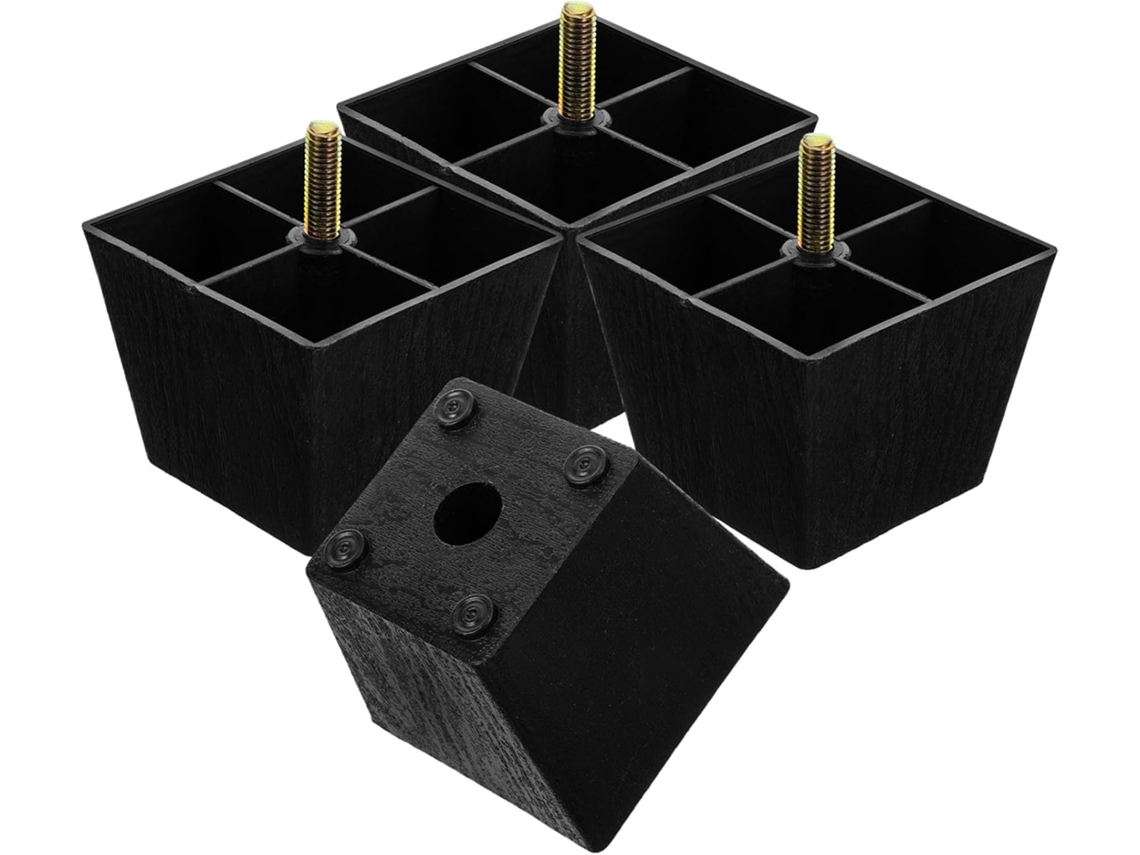 Pés De Substituição Para Sofá, Em Plástico E Metal, Resistentes, Pretos, Conjunto De 4 Peças, Pés Quadrados De 7, 6cm 3 Polegadas