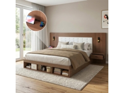 Cama Casal 180x200 Arrumação Usb Leitura 2 Mesas Nogueira