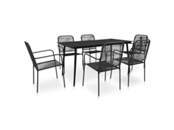 Vidaxl 7 Pcs Conjunto De Jantar P/ Jardim Corda De Algodão E Aço Preto