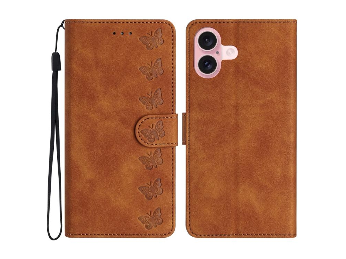 Capa Para Iphone 17 Em Couro Com Sete Borboletas Em Relevo.