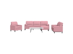 Vidaxl 4 Pcs Conjunto De Sofás Com Almofadões E Rolos Veludo Rosa