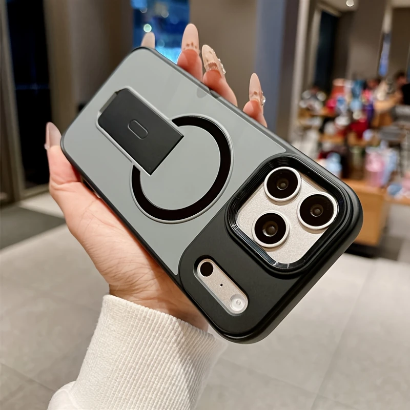 Capa Para Iphone 14 Preta Com Suporte Magnético Invisível, Compatível Com Carregamento Sem Fio Magsafe.