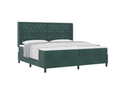 SYFAX™ Cama Box com Colchão Verde Escuro 200 X 200 Cm Veludo